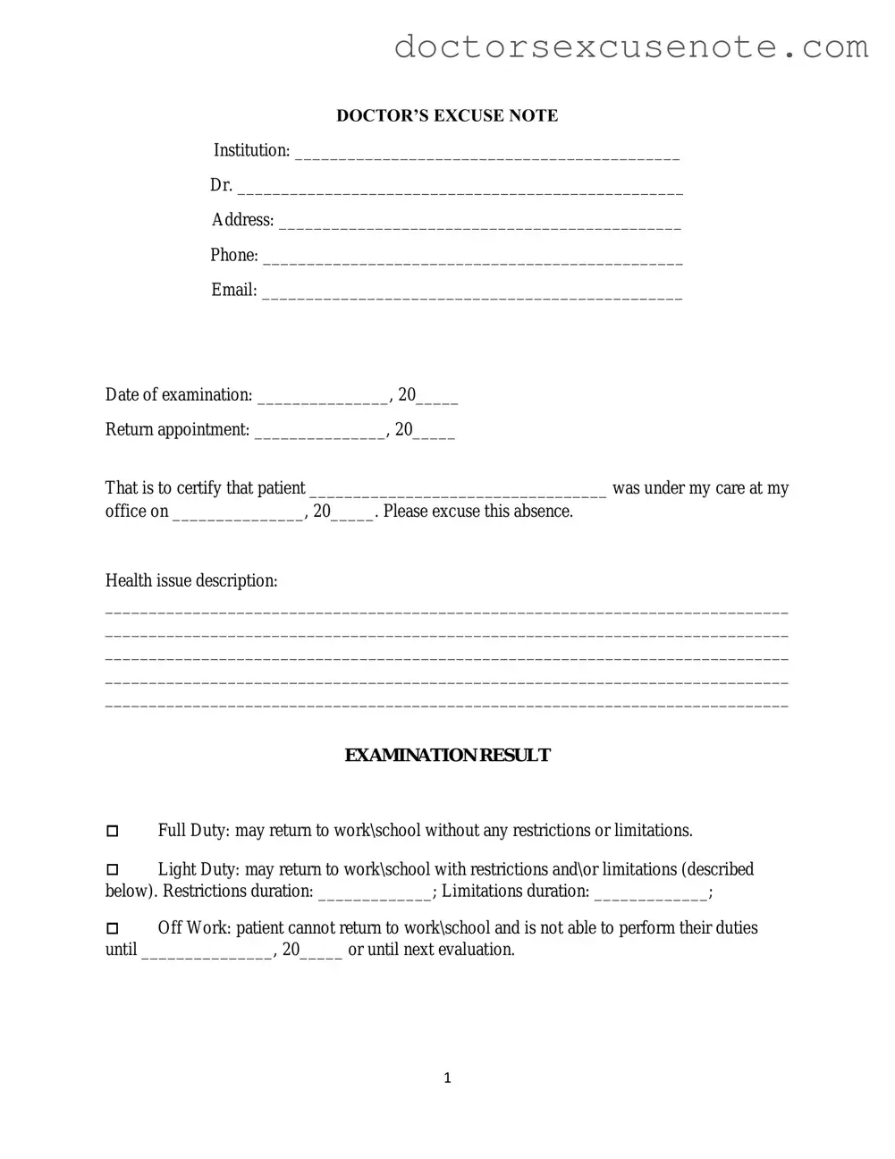 Blank Doctors Excuse Note Template